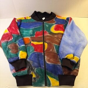 Dilemma New York Vintage Abstract Painterly Bomber Jacket Multi Color Acrylic